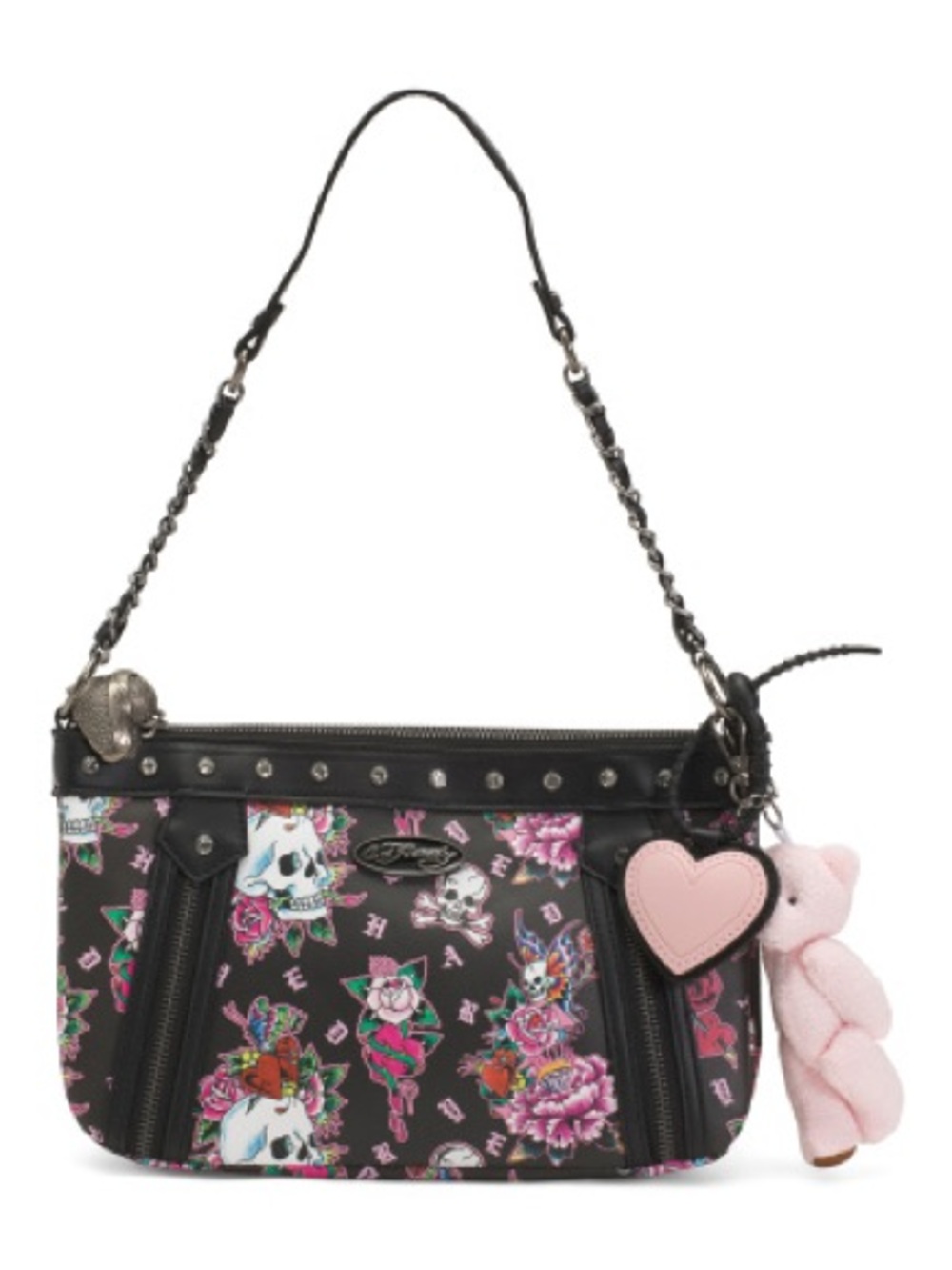 Ed Hardy Betty Baguette Bag w/Bear Charm